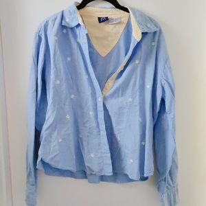 Vintage Denim Chambray Shirt with Flowers 🌼